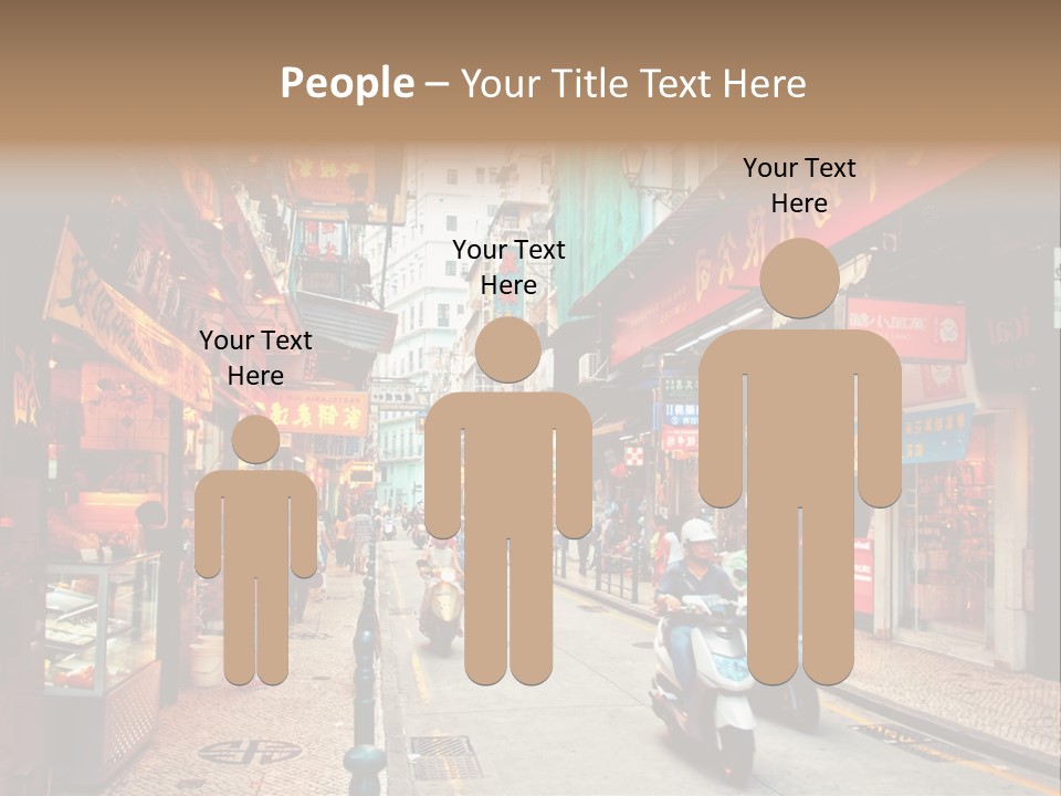 A Group Of People Riding Scooters Down A Street PowerPoint Template