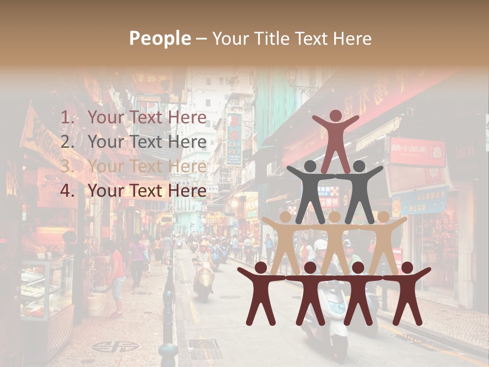 A Group Of People Riding Scooters Down A Street PowerPoint Template