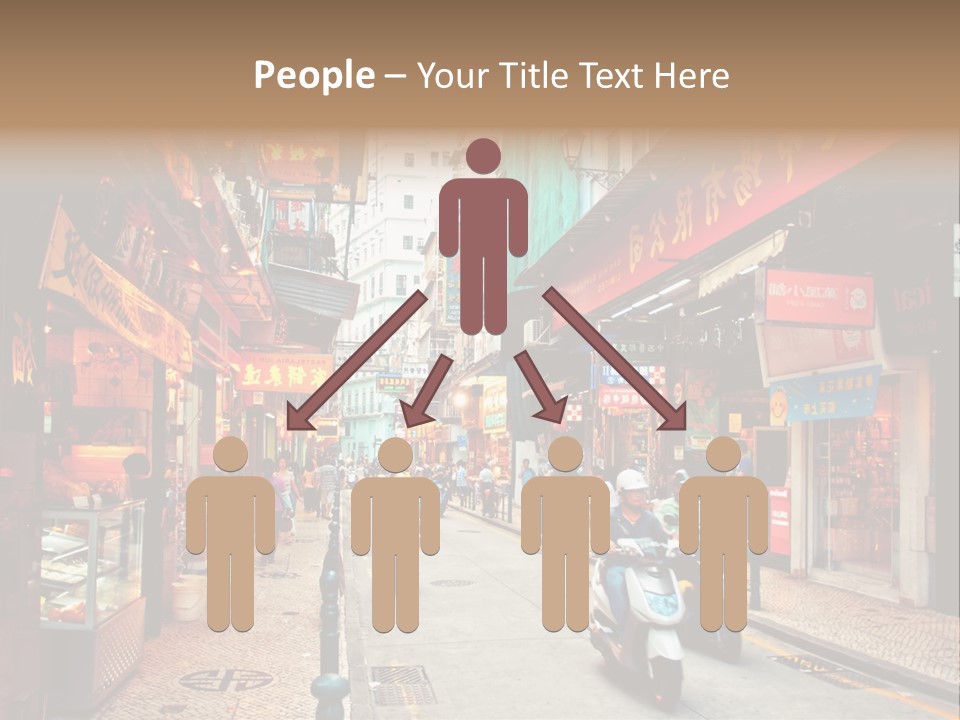 A Group Of People Riding Scooters Down A Street PowerPoint Template
