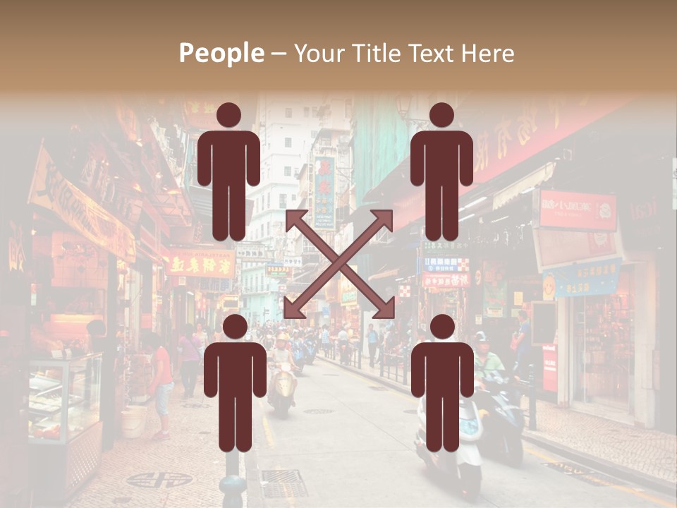 A Group Of People Riding Scooters Down A Street PowerPoint Template