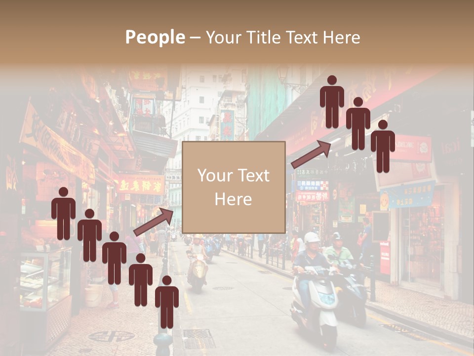 A Group Of People Riding Scooters Down A Street PowerPoint Template