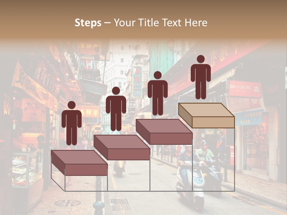 A Group Of People Riding Scooters Down A Street PowerPoint Template