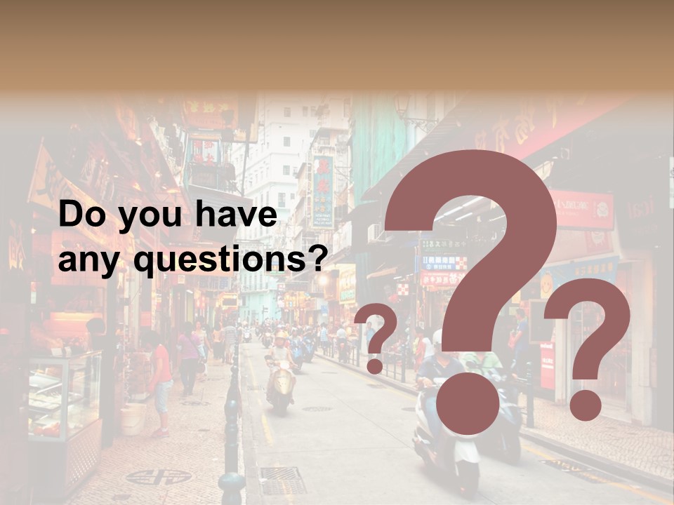 A Group Of People Riding Scooters Down A Street PowerPoint Template