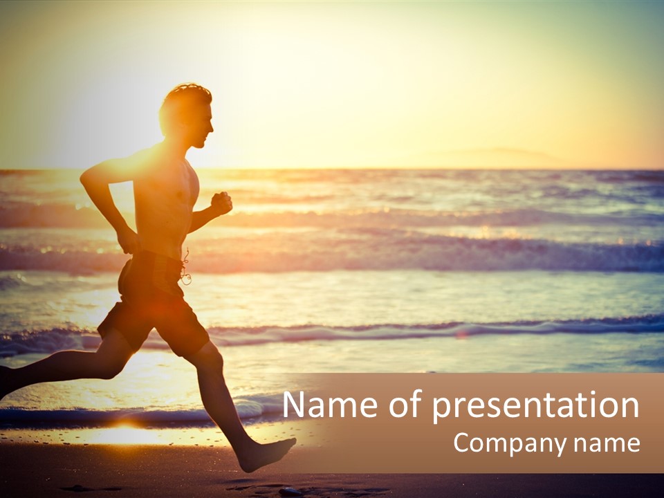 A Man Running On The Beach At Sunset PowerPoint Template