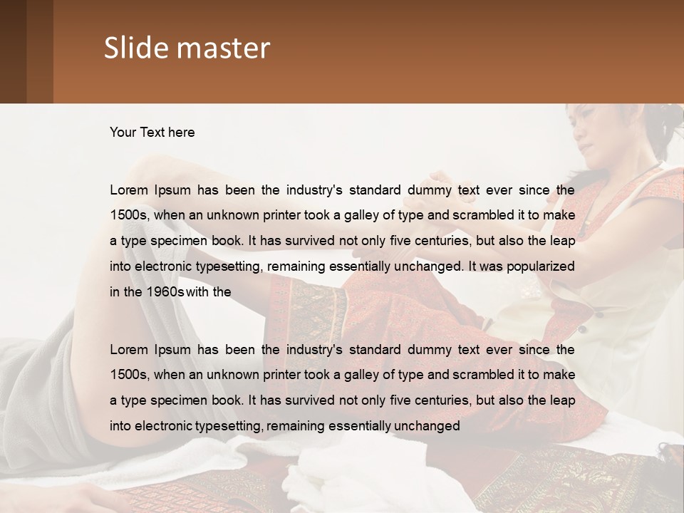 A Woman Sitting On A Bed With Her Legs Crossed PowerPoint Template