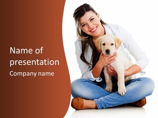 A Woman Sitting On The Floor Holding A Puppy PowerPoint Template