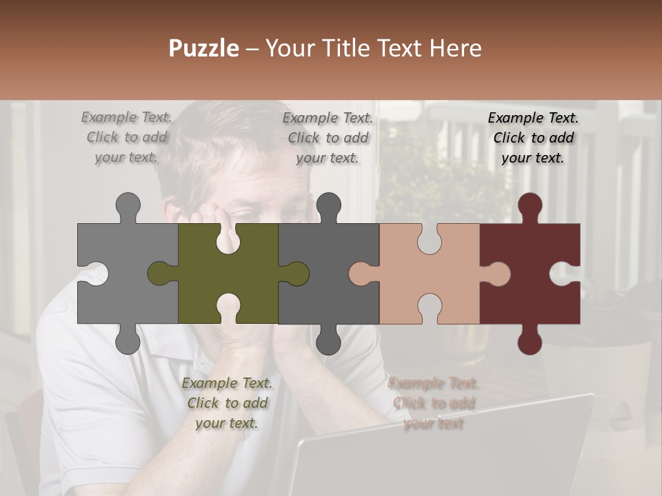 A Man Sitting At A Table With A Laptop In Front Of Him PowerPoint Template