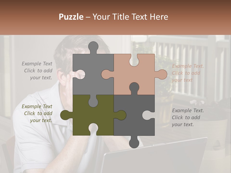 A Man Sitting At A Table With A Laptop In Front Of Him PowerPoint Template