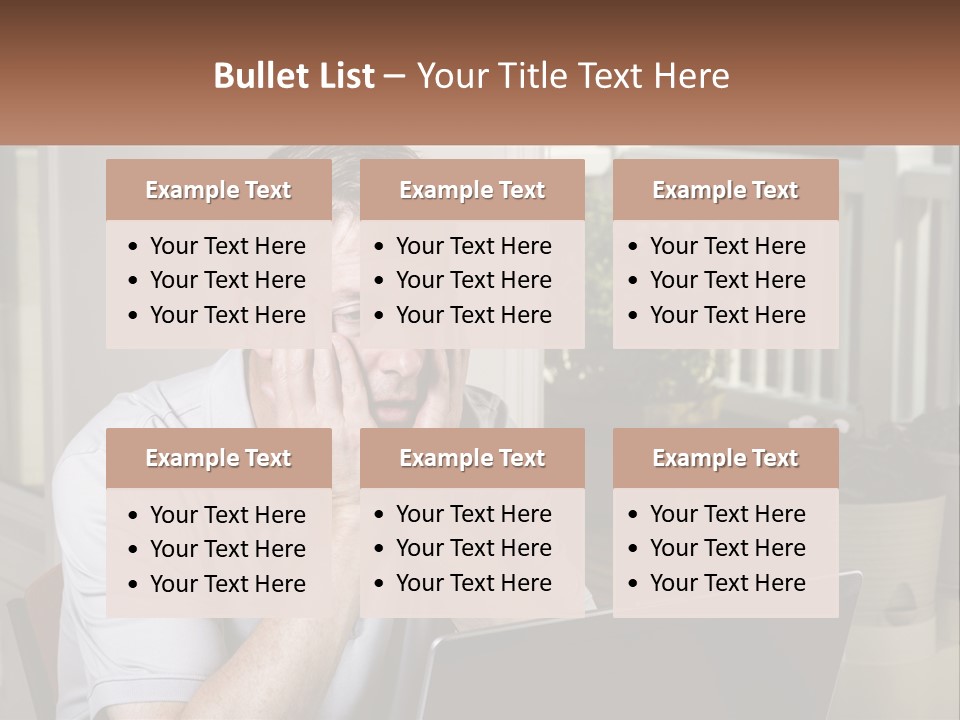 A Man Sitting At A Table With A Laptop In Front Of Him PowerPoint Template