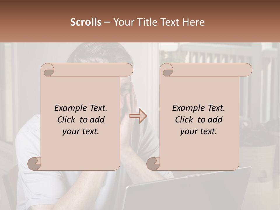 A Man Sitting At A Table With A Laptop In Front Of Him PowerPoint Template