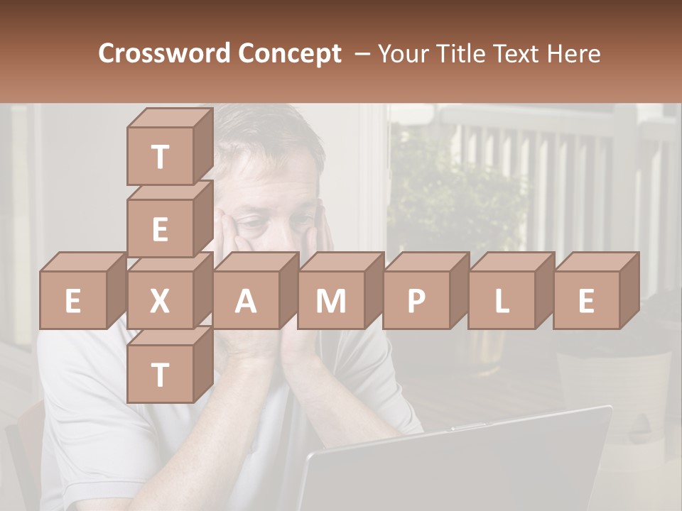 A Man Sitting At A Table With A Laptop In Front Of Him PowerPoint Template