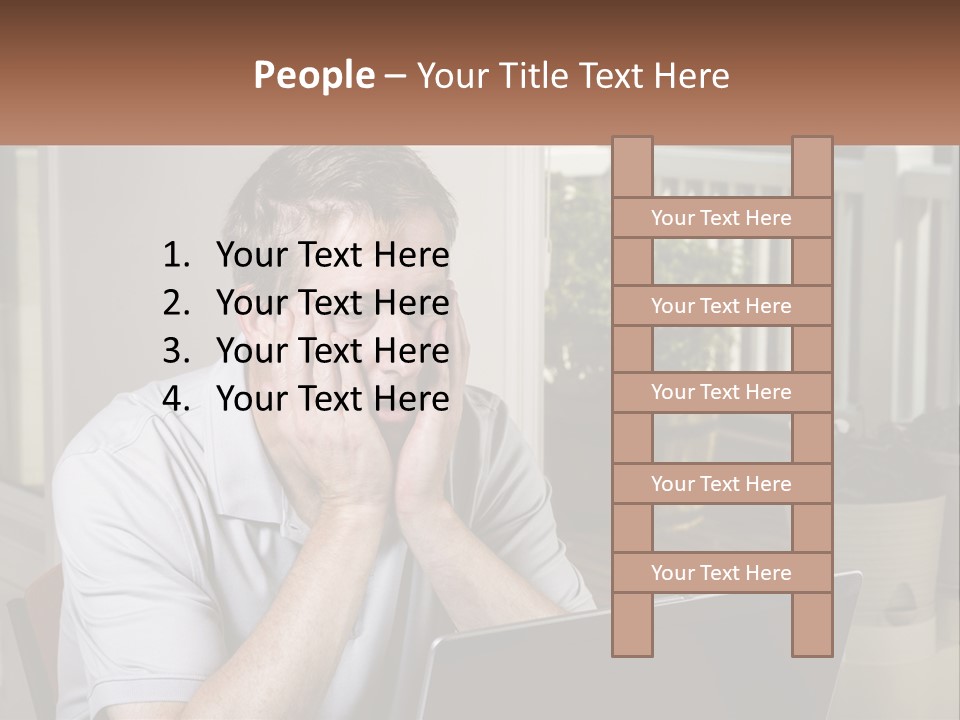 A Man Sitting At A Table With A Laptop In Front Of Him PowerPoint Template