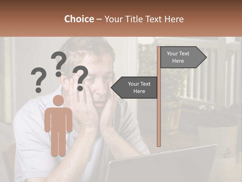 A Man Sitting At A Table With A Laptop In Front Of Him PowerPoint Template