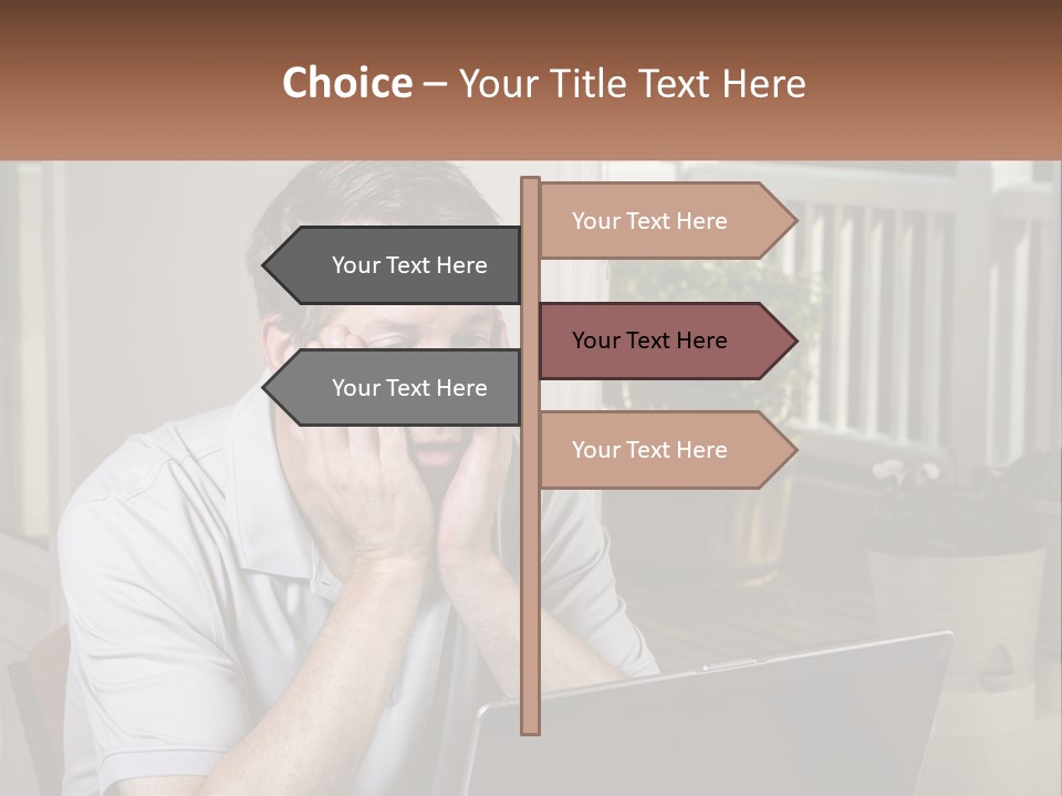 A Man Sitting At A Table With A Laptop In Front Of Him PowerPoint Template