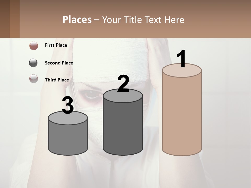 A Woman With Bandages Covering Her Face And Covering Her Eyes PowerPoint Template