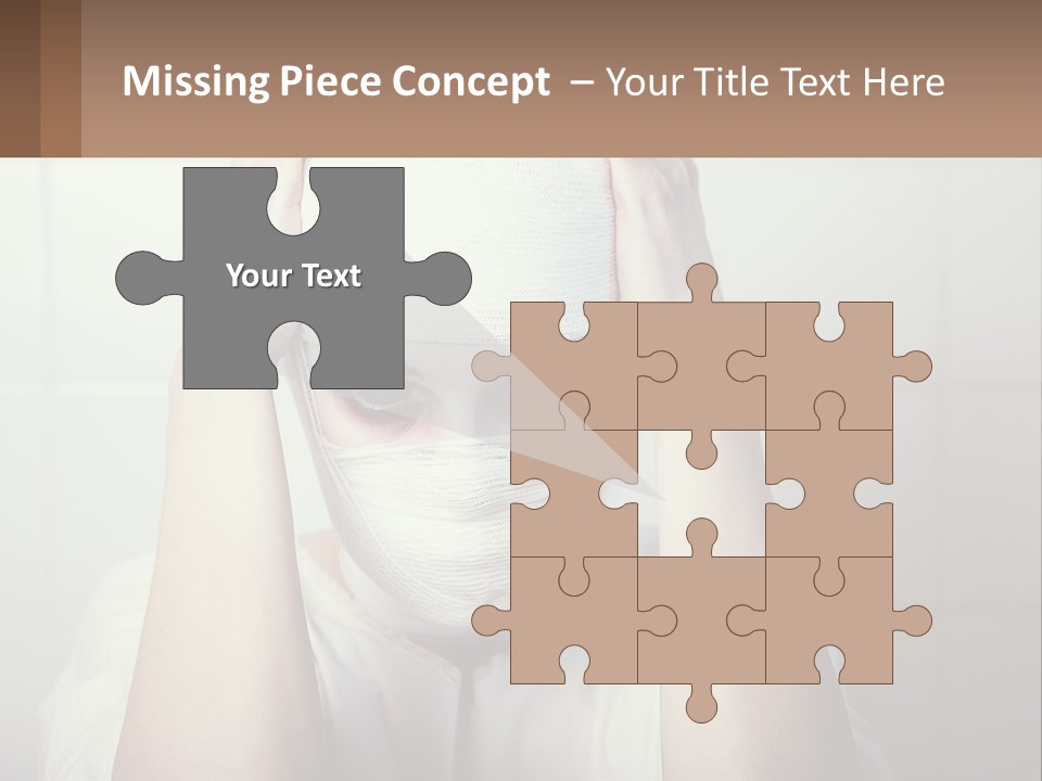 A Woman With Bandages Covering Her Face And Covering Her Eyes PowerPoint Template
