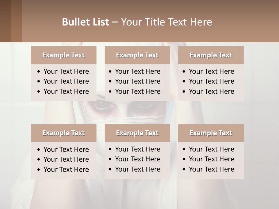 A Woman With Bandages Covering Her Face And Covering Her Eyes PowerPoint Template