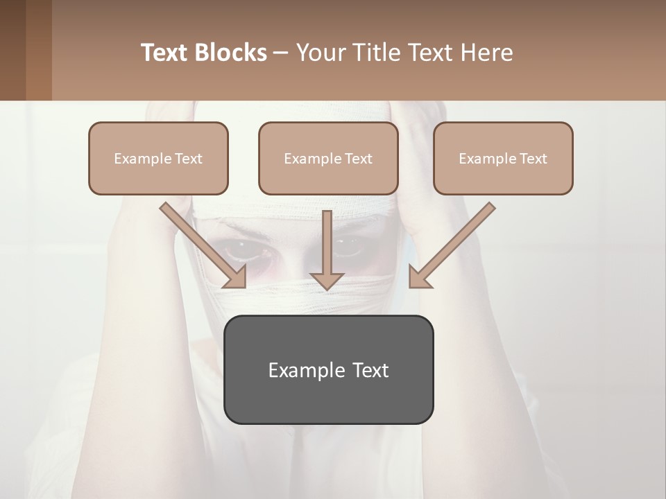 A Woman With Bandages Covering Her Face And Covering Her Eyes PowerPoint Template