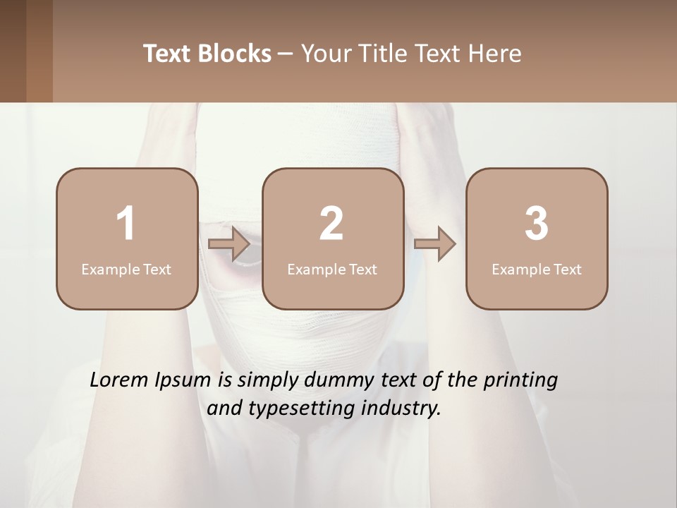A Woman With Bandages Covering Her Face And Covering Her Eyes PowerPoint Template