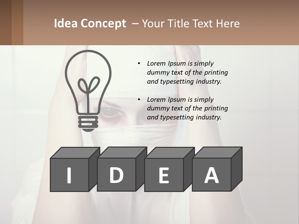 A Woman With Bandages Covering Her Face And Covering Her Eyes PowerPoint Template