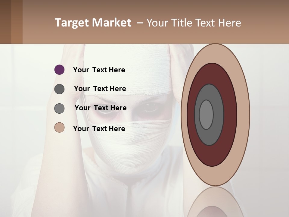 A Woman With Bandages Covering Her Face And Covering Her Eyes PowerPoint Template