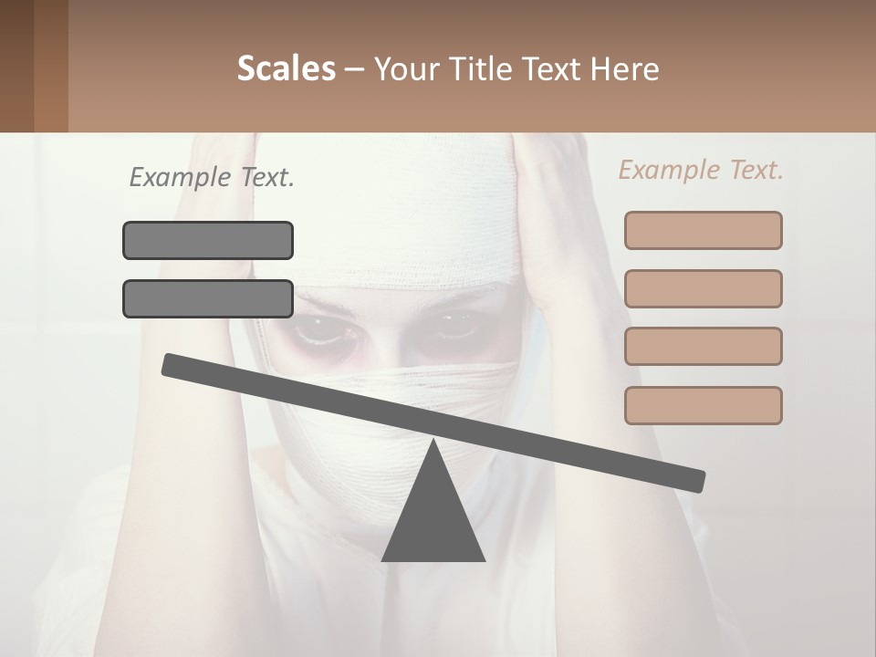 A Woman With Bandages Covering Her Face And Covering Her Eyes PowerPoint Template