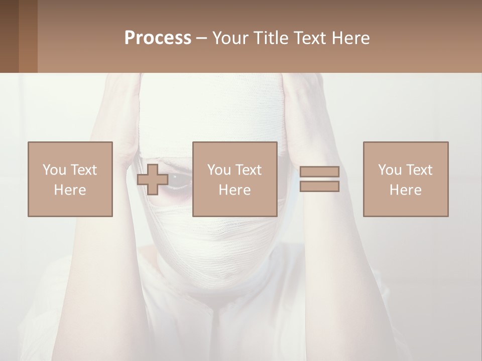 A Woman With Bandages Covering Her Face And Covering Her Eyes PowerPoint Template
