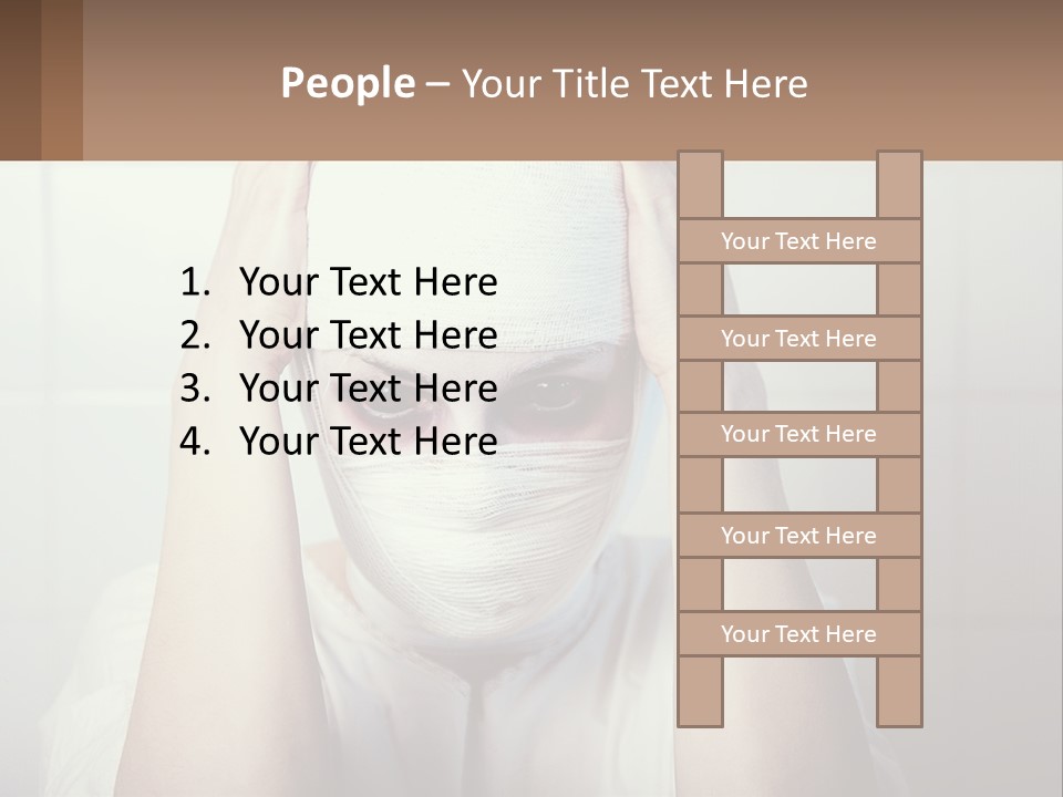 A Woman With Bandages Covering Her Face And Covering Her Eyes PowerPoint Template