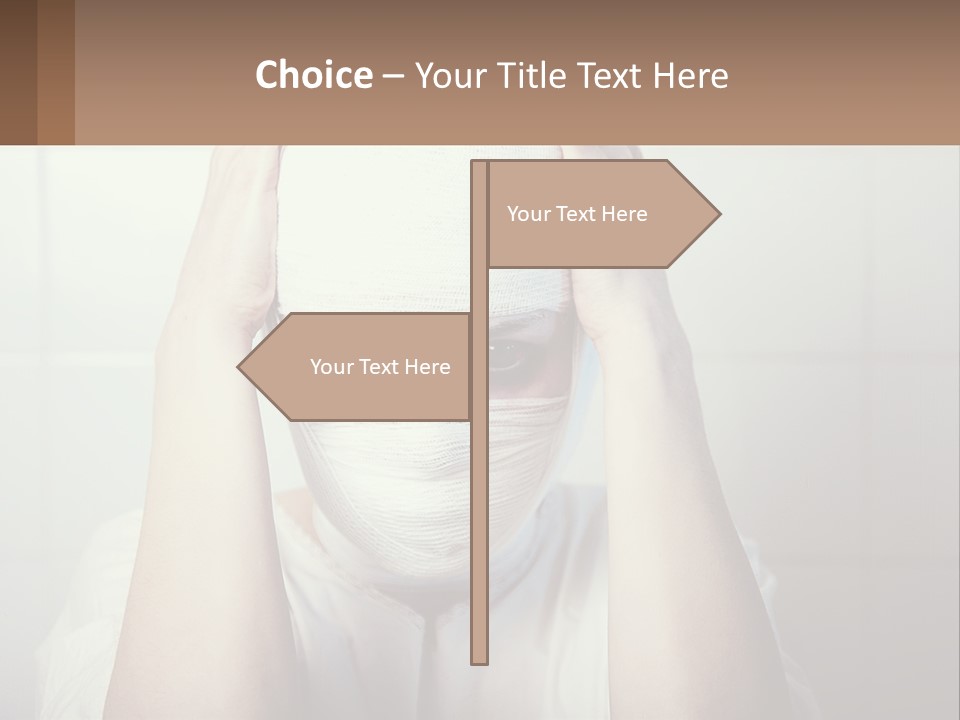 A Woman With Bandages Covering Her Face And Covering Her Eyes PowerPoint Template
