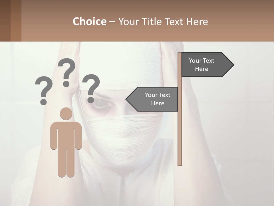 A Woman With Bandages Covering Her Face And Covering Her Eyes PowerPoint Template