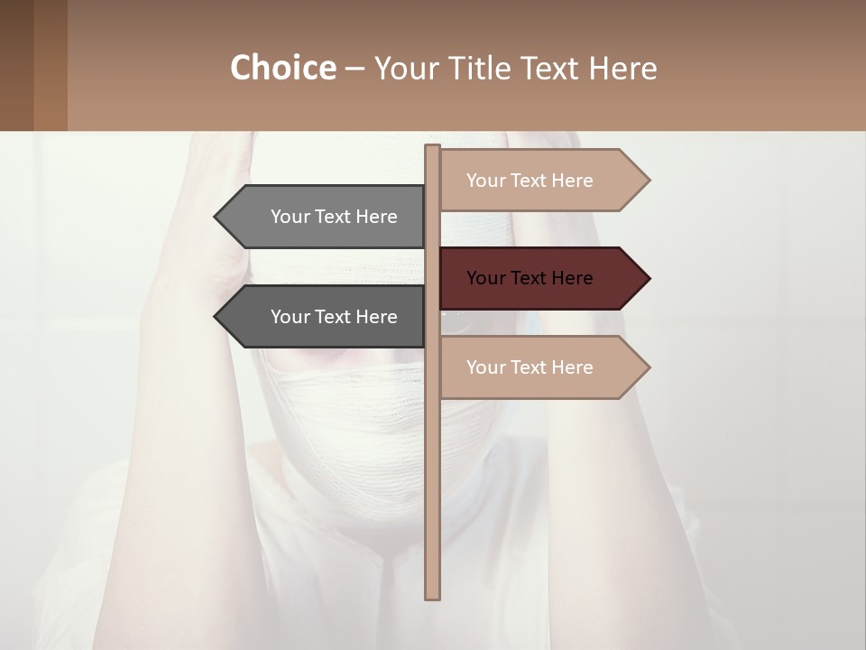 A Woman With Bandages Covering Her Face And Covering Her Eyes PowerPoint Template