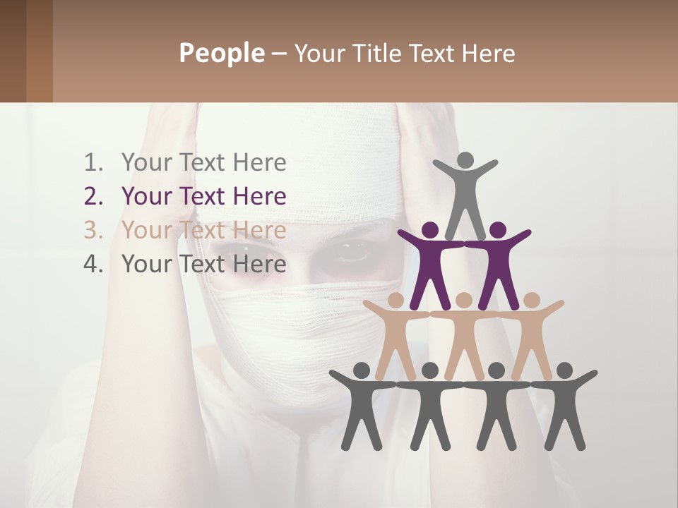 A Woman With Bandages Covering Her Face And Covering Her Eyes PowerPoint Template