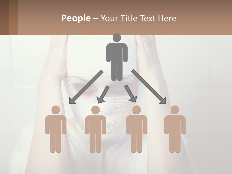 A Woman With Bandages Covering Her Face And Covering Her Eyes PowerPoint Template