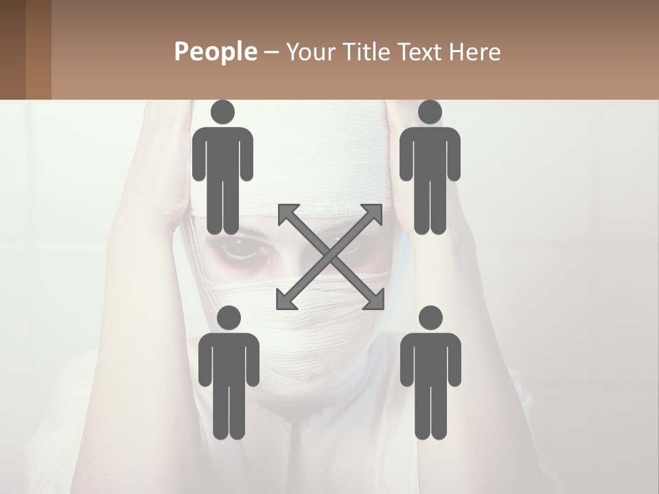 A Woman With Bandages Covering Her Face And Covering Her Eyes PowerPoint Template