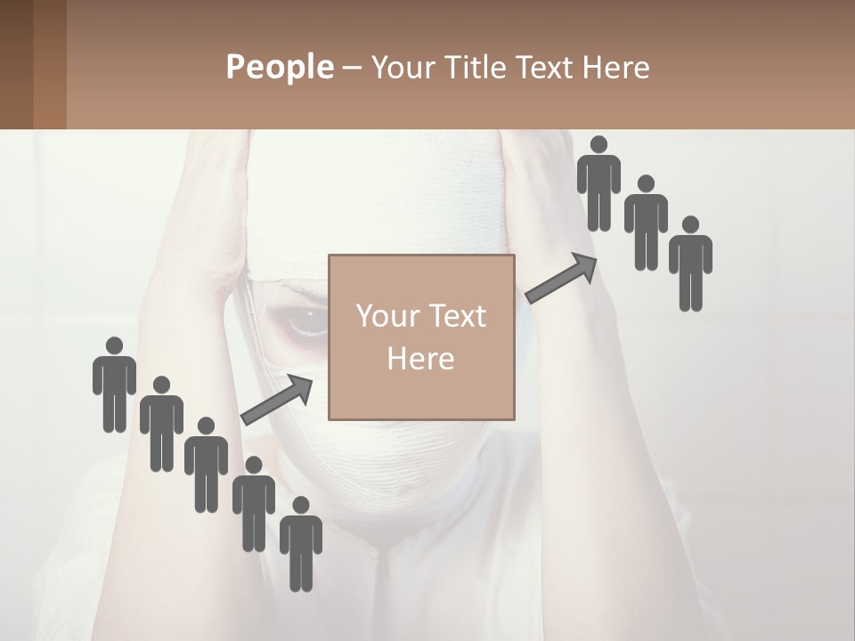 A Woman With Bandages Covering Her Face And Covering Her Eyes PowerPoint Template