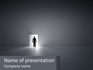 A Person Standing In A Doorway With A Light Coming In PowerPoint Template