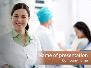 A Woman In A White Shirt Is Standing In A Hospital PowerPoint Template