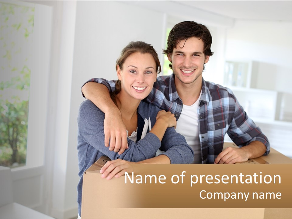 A Man And A Woman Are Sitting On A Cardboard Box PowerPoint Template