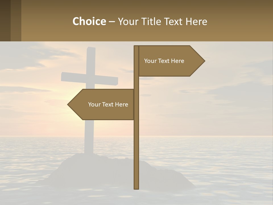 A Cross Sitting On Top Of A Rock In The Ocean PowerPoint Template