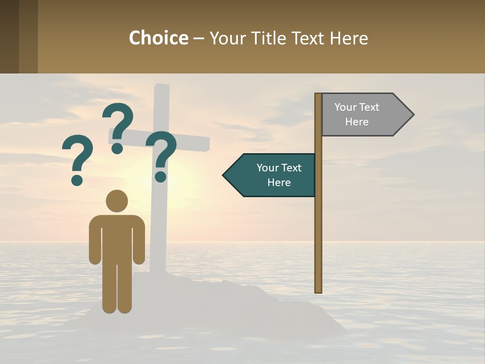 A Cross Sitting On Top Of A Rock In The Ocean PowerPoint Template