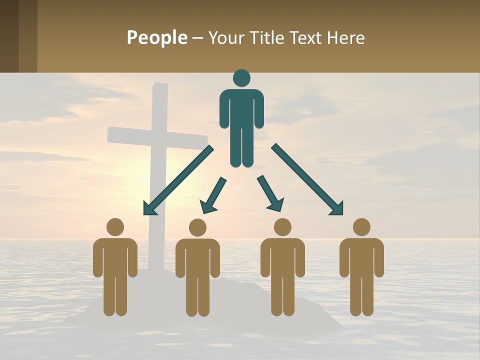 A Cross Sitting On Top Of A Rock In The Ocean PowerPoint Template