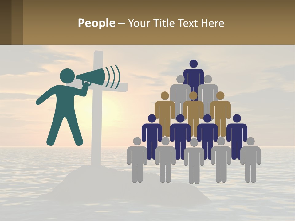 A Cross Sitting On Top Of A Rock In The Ocean PowerPoint Template