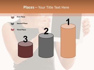 A Woman Holding A Tablet Computer With A Blank Screen PowerPoint Template