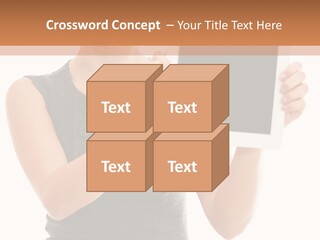 A Woman Holding A Tablet Computer With A Blank Screen PowerPoint Template