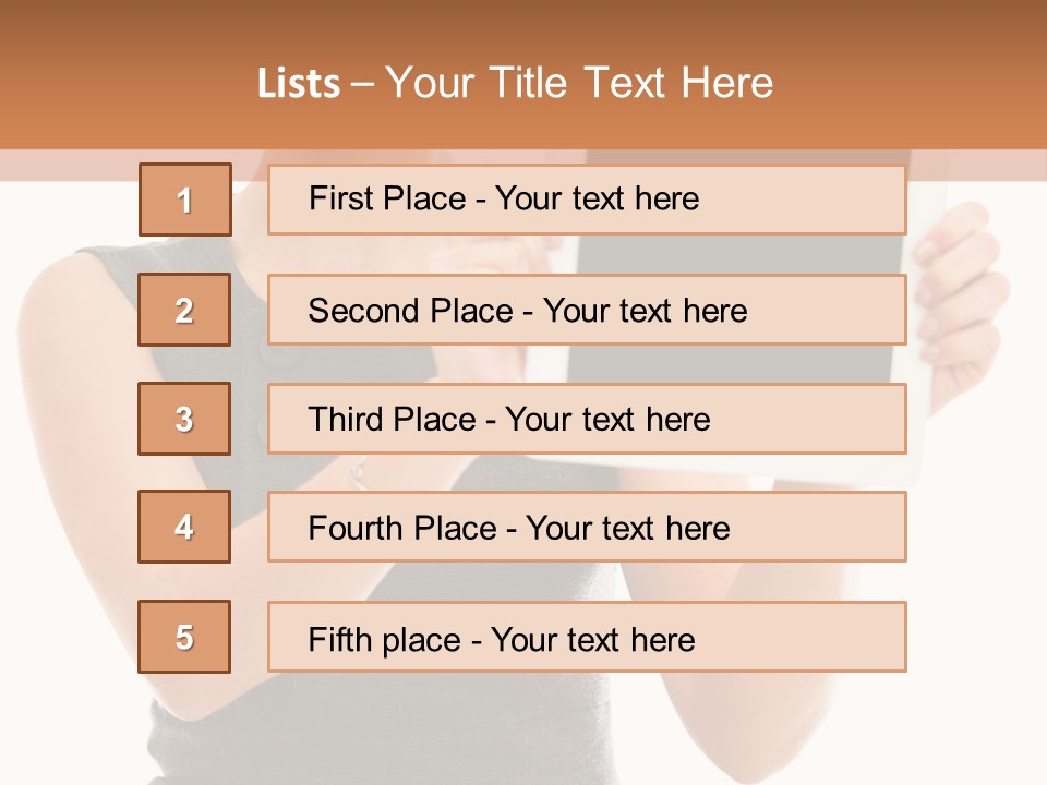A Woman Holding A Tablet Computer With A Blank Screen PowerPoint Template