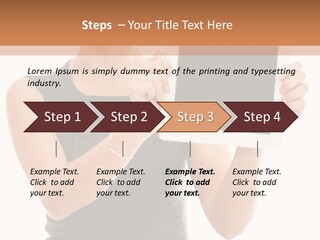 A Woman Holding A Tablet Computer With A Blank Screen PowerPoint Template