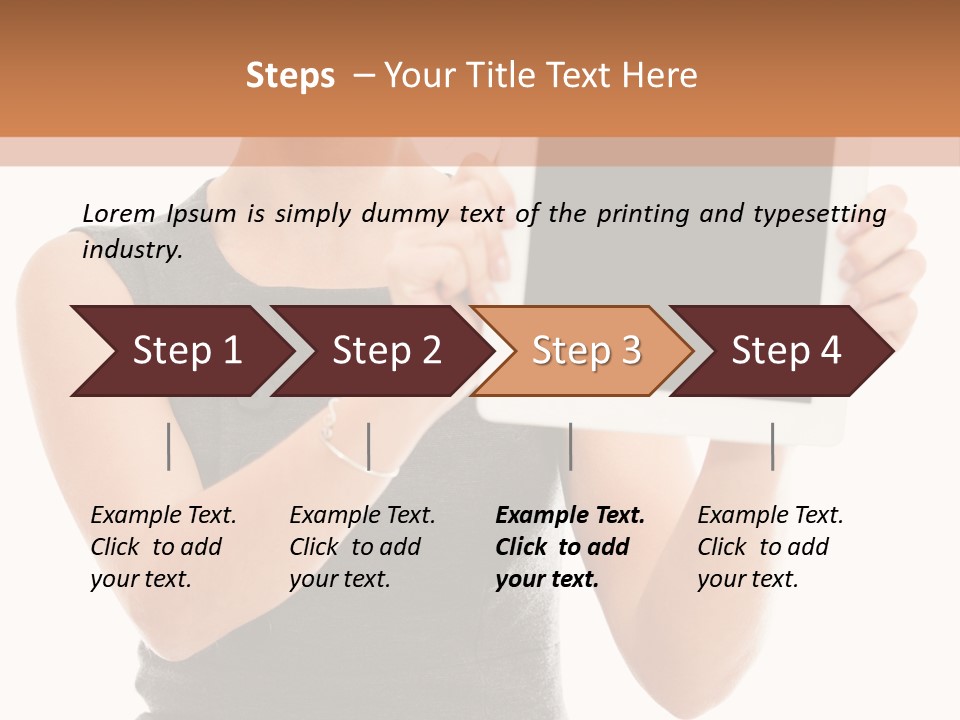 A Woman Holding A Tablet Computer With A Blank Screen PowerPoint Template