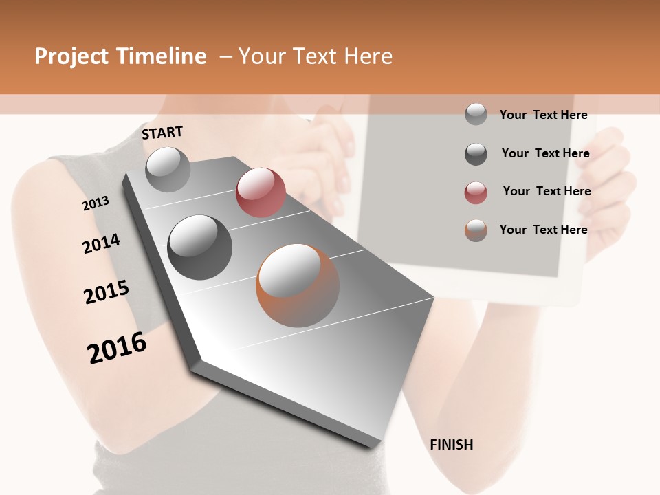 A Woman Holding A Tablet Computer With A Blank Screen PowerPoint Template