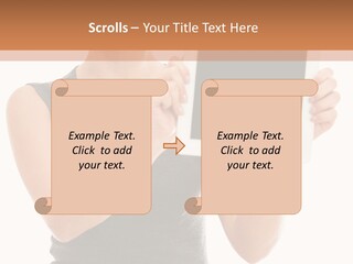 A Woman Holding A Tablet Computer With A Blank Screen PowerPoint Template