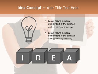 A Woman Holding A Tablet Computer With A Blank Screen PowerPoint Template